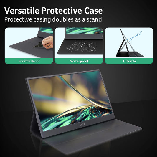 acer Portable Monitor PM161Q Abmiuuzx 15.6 Full HD 1920 x 1080 IPS Ultra Slim Design Premium Cover I External Monitor for Laptop PC Mac I 2 x USB 3.1 Type C Ports, 1 x Mini HDMI, 1 x Micro USB Basic