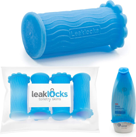 LeakLocks® Toiletry Skins™ Elastic Sleeve for Leak Proofing Travel Container in Luggage. For Standard and Travel Sized Toiletries