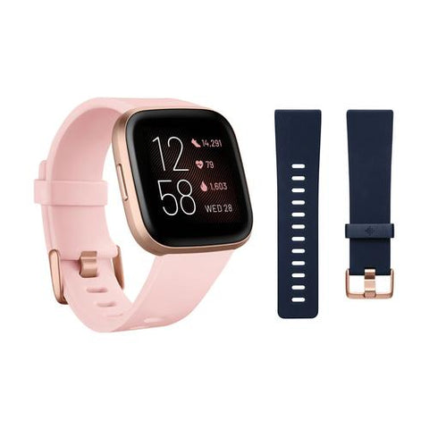 Fitbit Versa 2 Smartwatch Bundle w/ Small and Large Bands - Petal