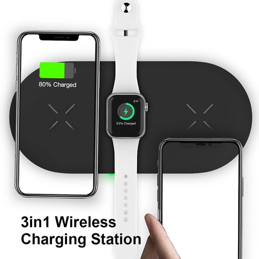 Беспроводная зарядная станция 3-в-1, Быстрая зарядка для iPhone / iWatch / Air-pods (M7)