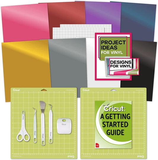 Cricut Beginner Vinyl Bundle, Grip Mats, Tool Set, Premium Vinyl Pack