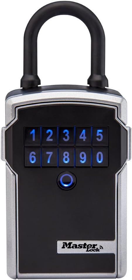 Master Lock Silver and Black Lock Box with Digital Keypad Code, Electronic Portable Key Safe Connects to Bluetooth Via iOS/Android App, 3-1/4 in. Wide, 5440EC