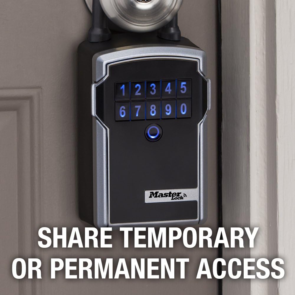 Master Lock Silver and Black Lock Box with Digital Keypad Code, Electronic Portable Key Safe Connects to Bluetooth Via iOS/Android App, 3-1/4 in. Wide, 5440EC