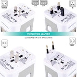 Power Plug Adapter (White) - 4 USB Ports Wall Charger - Fast Charging Adapter for 150 Countries - Multi Port Electric Plug