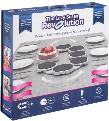 The Lazy Susan Revolution - The First Patented Lazy Susan Turntable for Rectangular Long & Oblong Tables - Expandable Lazy Susan for Kitchen & Dining Tables - Great Gift! Fun at Parties & Gatherings