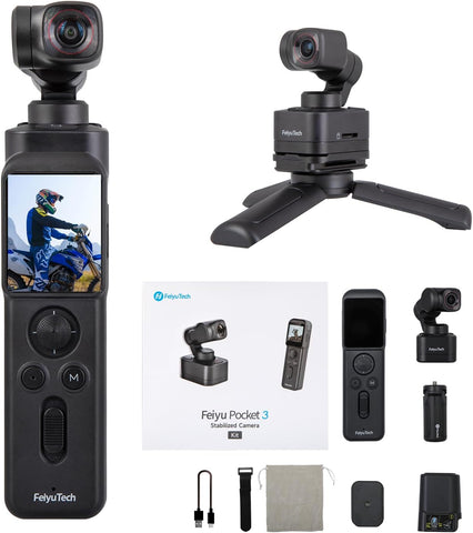 FeiyuTech Pocket 3 kit -Remote Handle&amp;Camera 4K 60FPS Camera with Handheld 3-Axis Stabilizer, Pocket Action Camera, AI Tracking, Detachable Handle, Magnets for YouTube TikTok Video Vlog