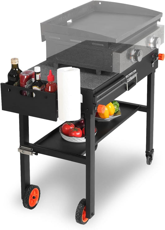 EUTRKEI Grill Table for Blackstone Griddle, Portable Griddle Table with Caddy - Fit 17” or 22” Other Tabletop Grill, Foldable Ninja Grill Stand& Blackstone Griddle Stand for Outdoor Tailgating-Camping