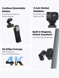 FeiyuTech Pocket 3 kit -Remote Handle&amp;Camera 4K 60FPS Camera with Handheld 3-Axis Stabilizer, Pocket Action Camera, AI Tracking, Detachable Handle, Magnets for YouTube TikTok Video Vlog