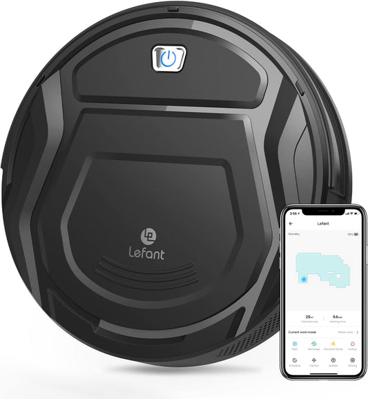Lefant Robot Vacuum Cleaner, Tangle-Free Suction, Slim, Quiet, Automatic Self-Charging, Wi-Fi/App/Alexa Control, Good for Pet Hair, Hard Floor and Low Pile Carpet, M210 Black
