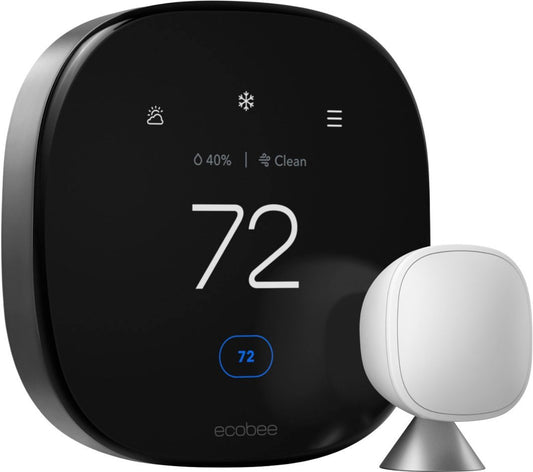 Ecobee Smart Thermostat Premium with Smart Sensor and Air Quality Monitor, Programmable Wifi Thermostat, Works with Siri, Alexa, Google Assistant, Black | EB-STATE6-01