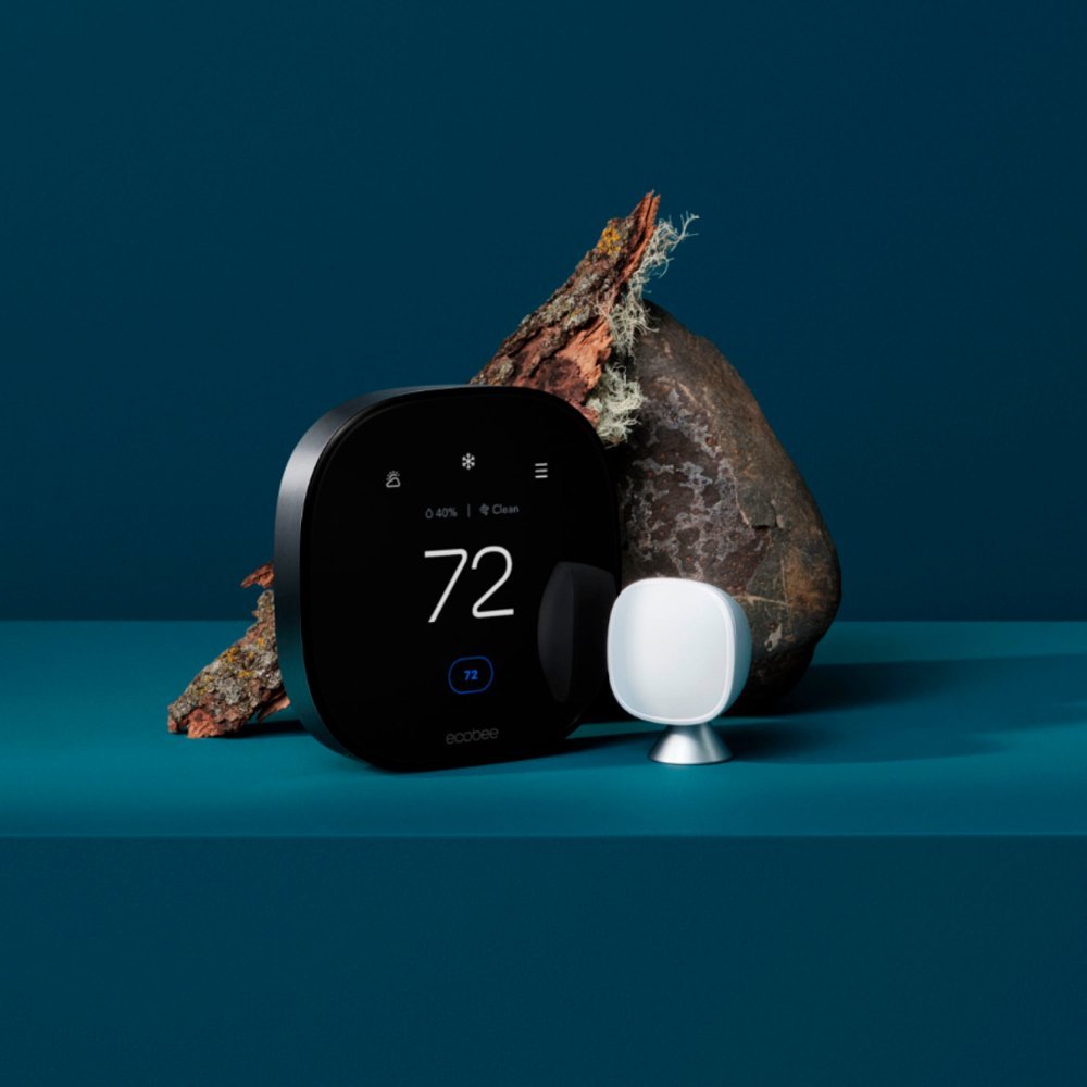 Ecobee Smart Thermostat Premium with Smart Sensor and Air Quality Monitor, Programmable Wifi Thermostat, Works with Siri, Alexa, Google Assistant, Black | EB-STATE6-01