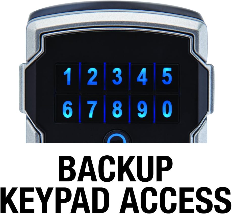 Master Lock Silver and Black Lock Box with Digital Keypad Code, Electronic Portable Key Safe Connects to Bluetooth Via iOS/Android App, 3-1/4 in. Wide, 5440EC