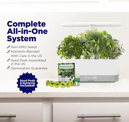AeroGarden Harvest Slim Indoor Garden Hydroponic System with LED Grow Light and Herb Kit, Holds Up to 6 Pods, Sage