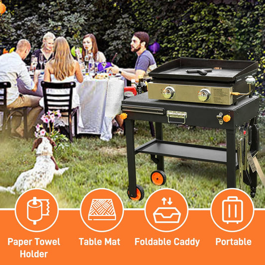 EUTRKEI Grill Table for Blackstone Griddle, Portable Griddle Table with Caddy - Fit 17” or 22” Other Tabletop Grill, Foldable Ninja Grill Stand& Blackstone Griddle Stand for Outdoor Tailgating-Camping