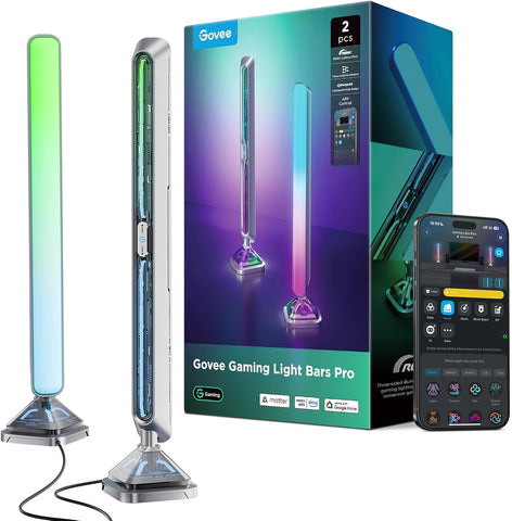 Govee Gaming Light Bars Pro, 16-Inch Smart Triple-Sided RGBIC Illumination Wi-Fi LED Gaming Lights, Music Sync &amp; with Alexa &amp; Google Home