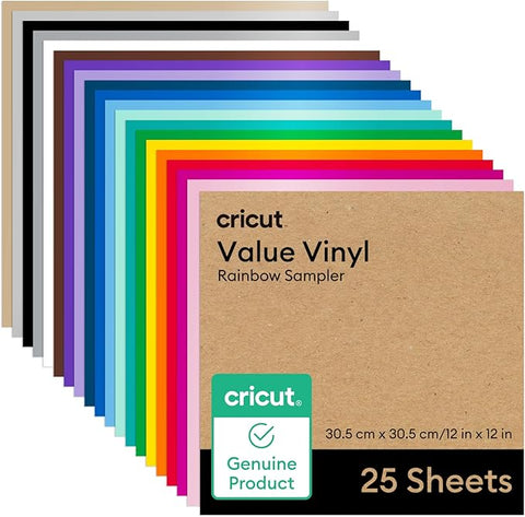 Cricut® Value Permanent Vinyl, 25ft Rainbow Sampler 12in x 12in (25 Count)