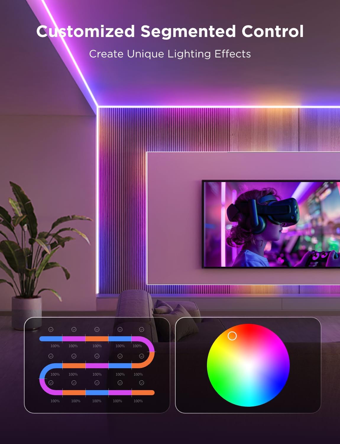 Govee COB LED Strip Light Pro, LED Lights for Bedroom Compatible with Alexa, Google Assistant and Matter, RGBICW Light with Warm White, Smart Strip Light, Color Changing