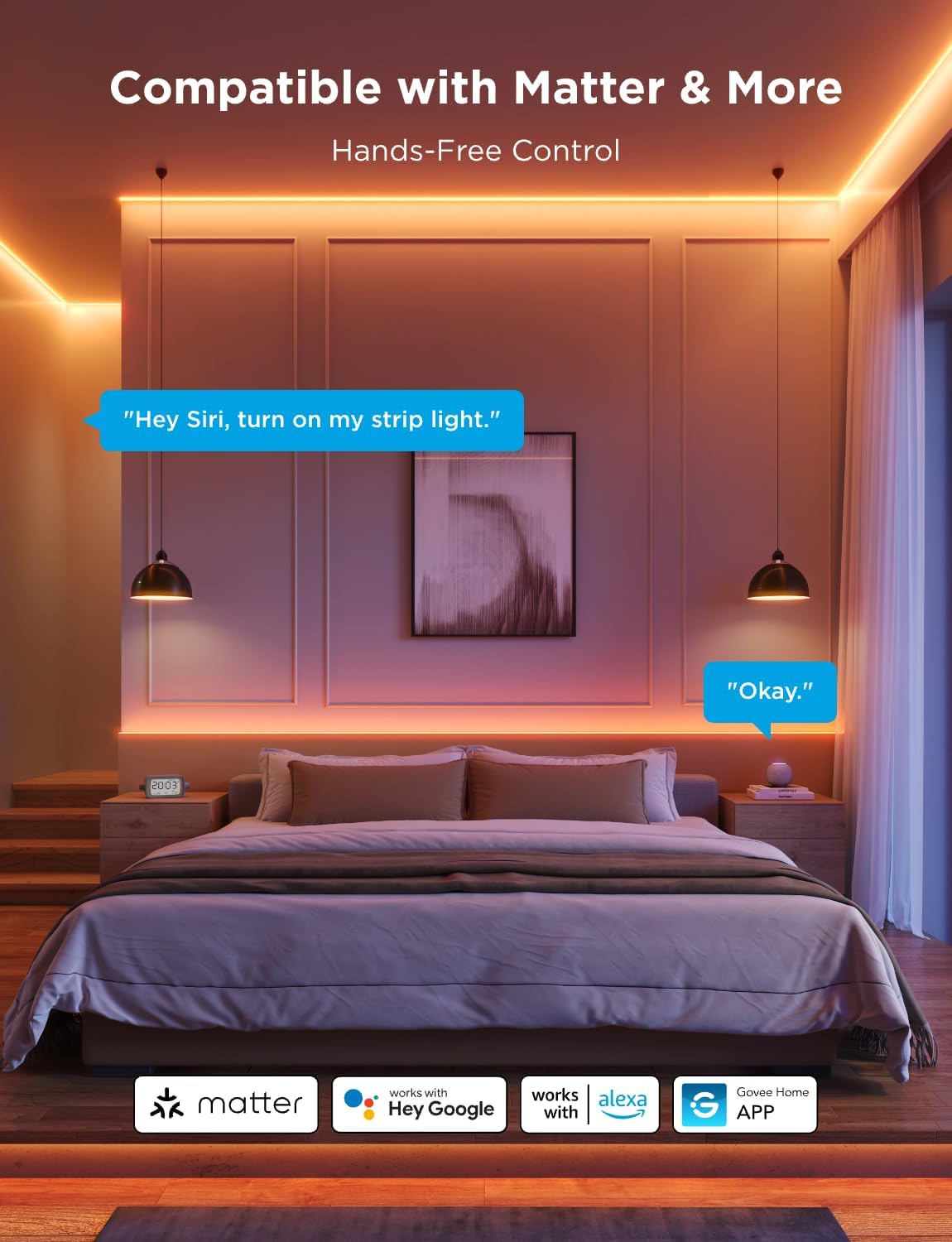 Govee COB LED Strip Light Pro, LED Lights for Bedroom Compatible with Alexa, Google Assistant and Matter, RGBICW Light with Warm White, Smart Strip Light, Color Changing