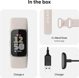 Fitbit Charge 6 Fitness Tracker with Google Apps - Heart Rate on Exercise Equipment - 3-Month Google Health Premium Membership Included - Health Tools - Porcelain/Silver - Small&Large Bands Included