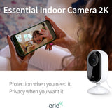 Arlo Essential Indoor Security Camera 2K (2nd Gen, 2023 Release) - Wired Plug-in Power, Person Recognition, Animal Detection, 1-Month Trial of Secure Plan, Automated Privacy Shield, 1 Cam, White