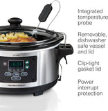 Hamilton Beach Portable 6 Quart Set & Forget Digital Programmable Slow Cooker Lock, Dishwasher Safe Crock & Lid, Temperature Probe, Stainless Steel