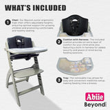 Abiie Beyond Junior Convertible Wooden High Chairs for Babies & Toddlers. 3-in-1 Adjustable High Chair with Removable Tray, Easy to Clean, Portable. 6 Mos.-250 Lb. Misty Grey Wood/Black Pearl Cushion
