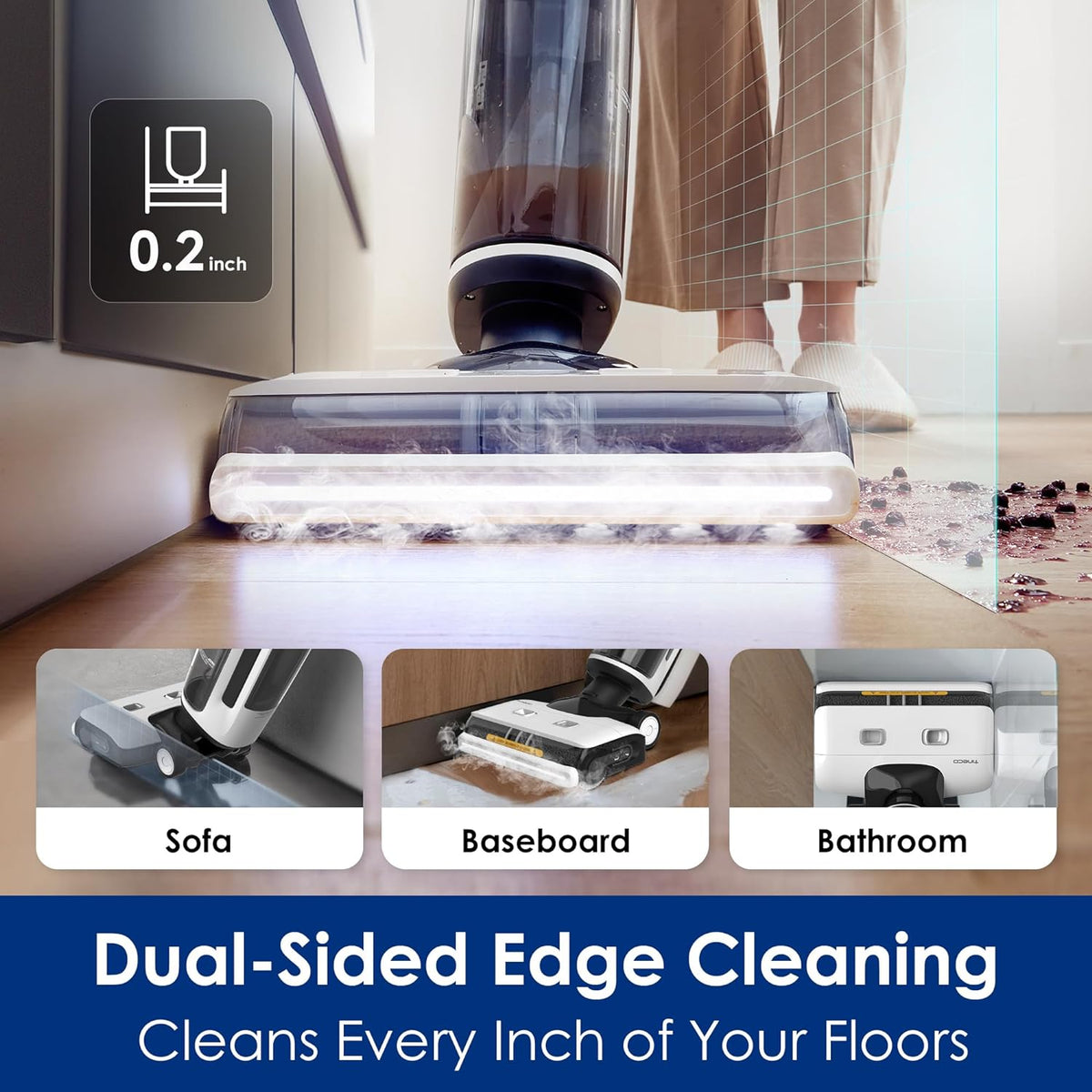 Tineco Floor ONE S7 Steam Cordless Wet Dry Vacuum Steam Mop All-in-One, Floor Washer for Sticky Mess Clean Up on Hard Floors with Digital Display, Self-Cleaning, Edge Cleaning, Safe for Kids & Pets