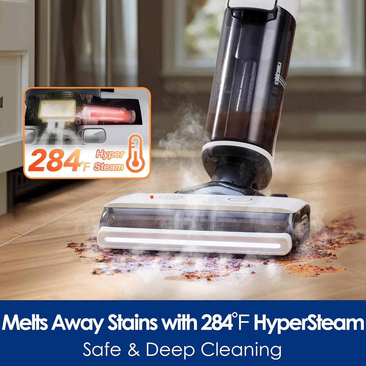 Tineco Floor ONE S7 Steam Cordless Wet Dry Vacuum Steam Mop All-in-One, Floor Washer for Sticky Mess Clean Up on Hard Floors with Digital Display, Self-Cleaning, Edge Cleaning, Safe for Kids & Pets