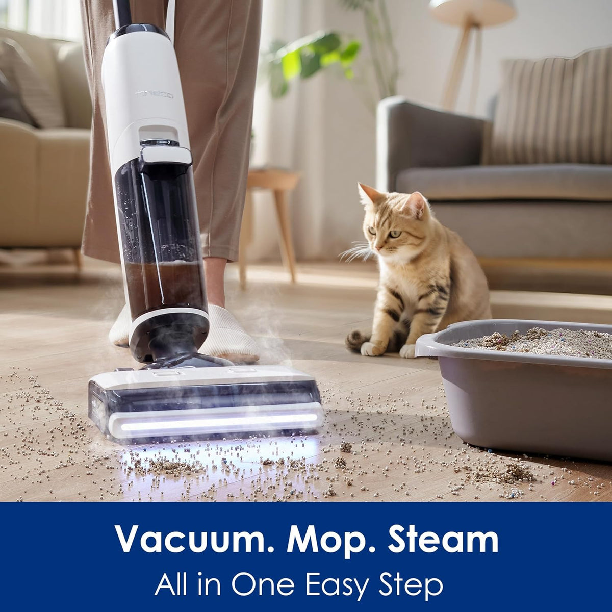 Tineco Floor ONE S7 Steam Cordless Wet Dry Vacuum Steam Mop All-in-One, Floor Washer for Sticky Mess Clean Up on Hard Floors with Digital Display, Self-Cleaning, Edge Cleaning, Safe for Kids & Pets
