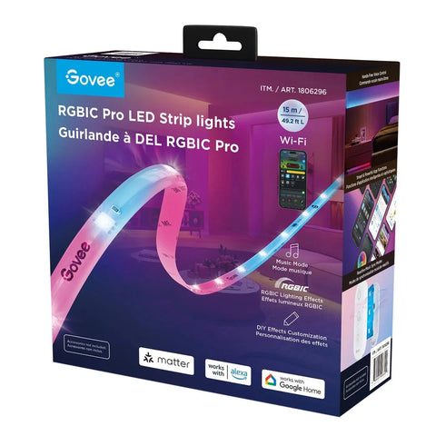Govee RGBIC Pro LED Lights Strip, Multicolor with Protective Coating -&nbsp; 49.2ft&nbsp;