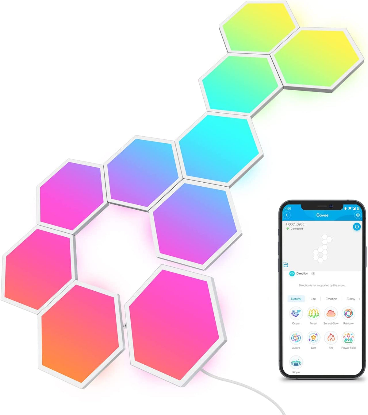 Govee Glide Hexa Light Panels, RGBIC LED Hexagon Wall Lights, 10 Pack