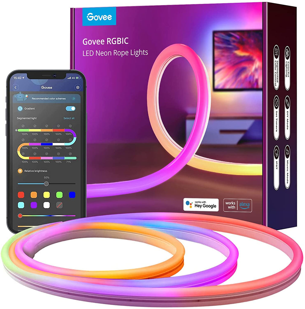 Govee Neon RGBIC Rope Lights with Music Sync, DIY Design, Works with Alexa,  Google Assistant, 10ft LED Strip Lights for Gaming, Bedroom Living Room  Decor (Not S…