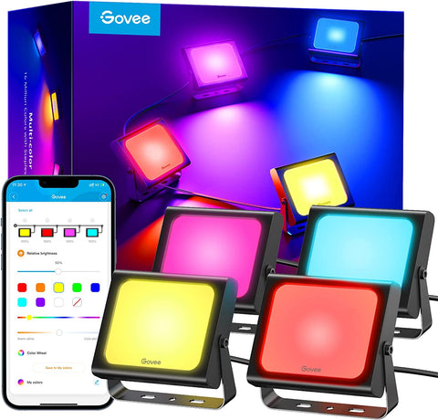 Govee Outdoor Lights RGBIC Flood Lights, LED Landscape Lighting with 28 Scene Modes and 4 Music Modes, 4 Pack