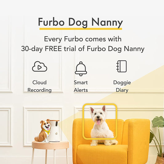Furbo 360° Dog Camera: Home Security Camera with Barking Alerts, Rotating Pet Treat Camera with Phone App, Smart Home Indoor Puppy Cam with 2-Way Speaker and Night Vision (No Subscription Required)