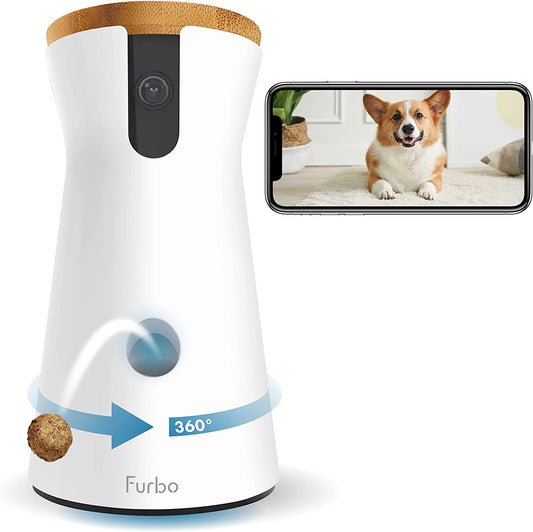 Furbo 360° Dog Camera: Home Security Camera with Barking Alerts, Rotating Pet Treat Camera with Phone App, Smart Home Indoor Puppy Cam with 2-Way Speaker and Night Vision (No Subscription Required)