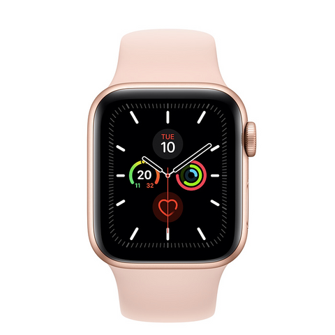 Apple Watch Series 5 - золотой алюминиевый корпус со спортивным ремешком розового цвета
